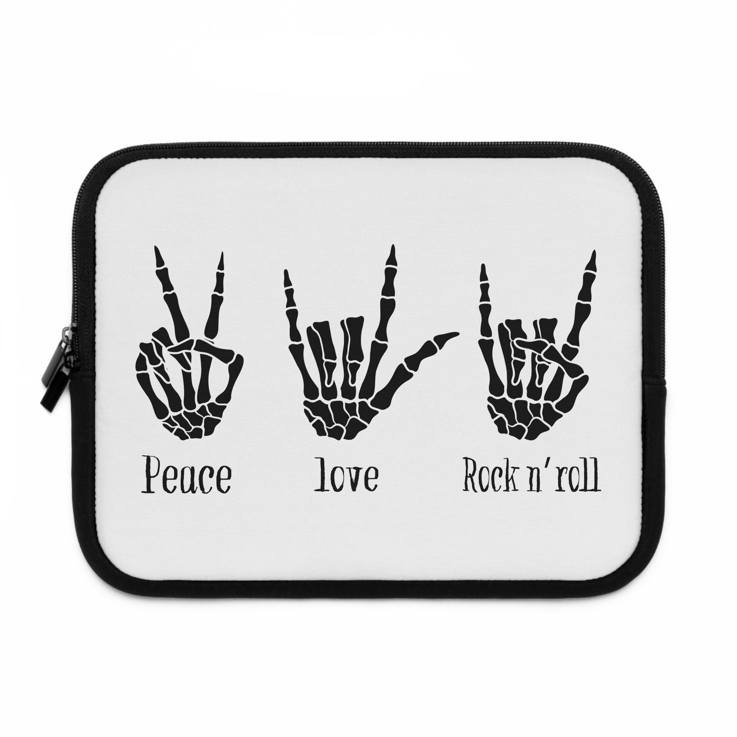 Rock and roll laptop sleeve with rock hand symbol - music-inspired tech accessory featuring protective design and bold attitude