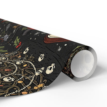 Deck The Halls With Little Skulls In Black Holiday Wrapping Paper In Black - Pack of 10