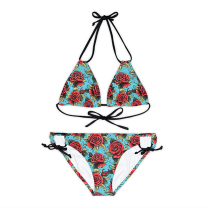 Venom Rose bikini with rose and thorn design
Alternative fashion bikini with punk floral print
Edgy bikini with rose motif
