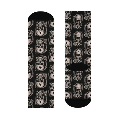 Hexstep cushioned crew socks with gothic motif
Alternative fashion punk rock socks
Edgy gothic crew socks with comfort design