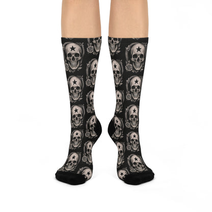Hexstep cushioned crew socks with gothic motif
Alternative fashion punk rock socks
Edgy gothic crew socks with comfort design