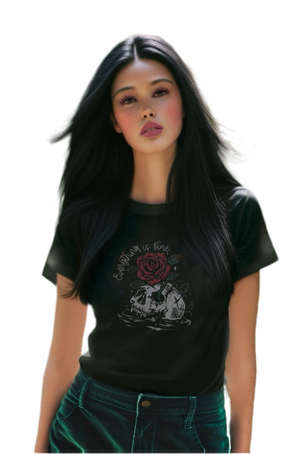 Close-up of distressed white text on premium black cotton tee showing rebellious statement design