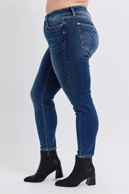 Curvy Mid-Rise Skinny Judy Blue Jeans with Thermal Lining