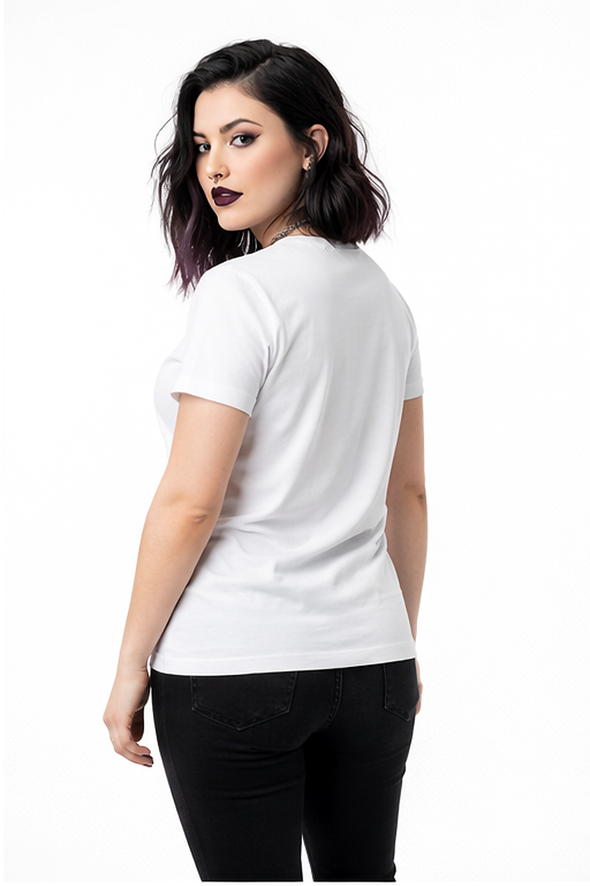Model wearing The Midnight  Crest Skull Tee showing the back of the tee