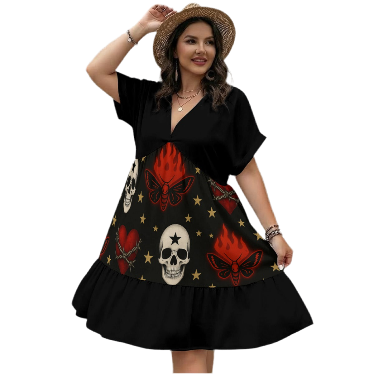 Starfall Skulls Babydoll Dress — Gothic Statement Silhouette