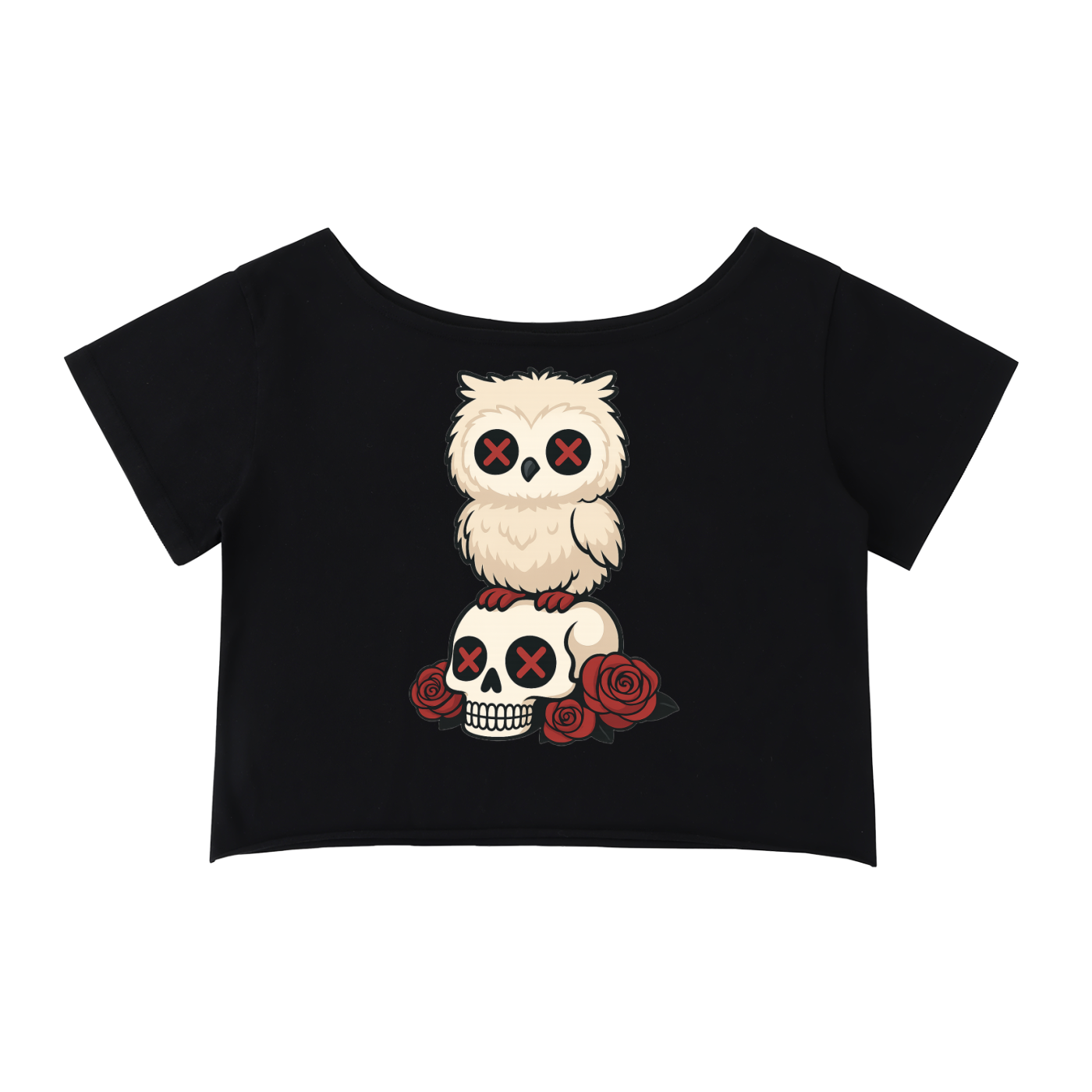 Ashen Off-Shoulder gothic t-shirt in black cotton
Alternative fashion off-shoulder tee with rolled hem
Edgy punk rock off-shoulder top for women
