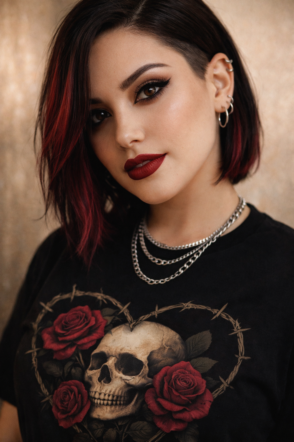 Thorned Rose Skull Gothic Graphic Tee