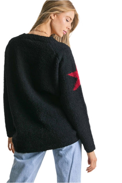 Oversized gothic sweater with star print design
V-neck grunge knit sweater with star motif
Alternative fashion oversized knit sweater in gothic style