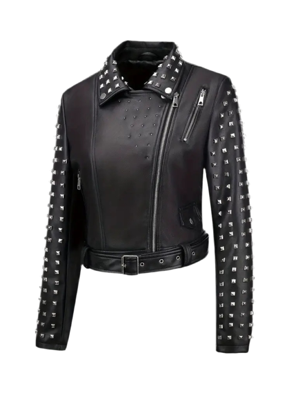 After Party Black Faux Leather All Over Stud Moto Jacket