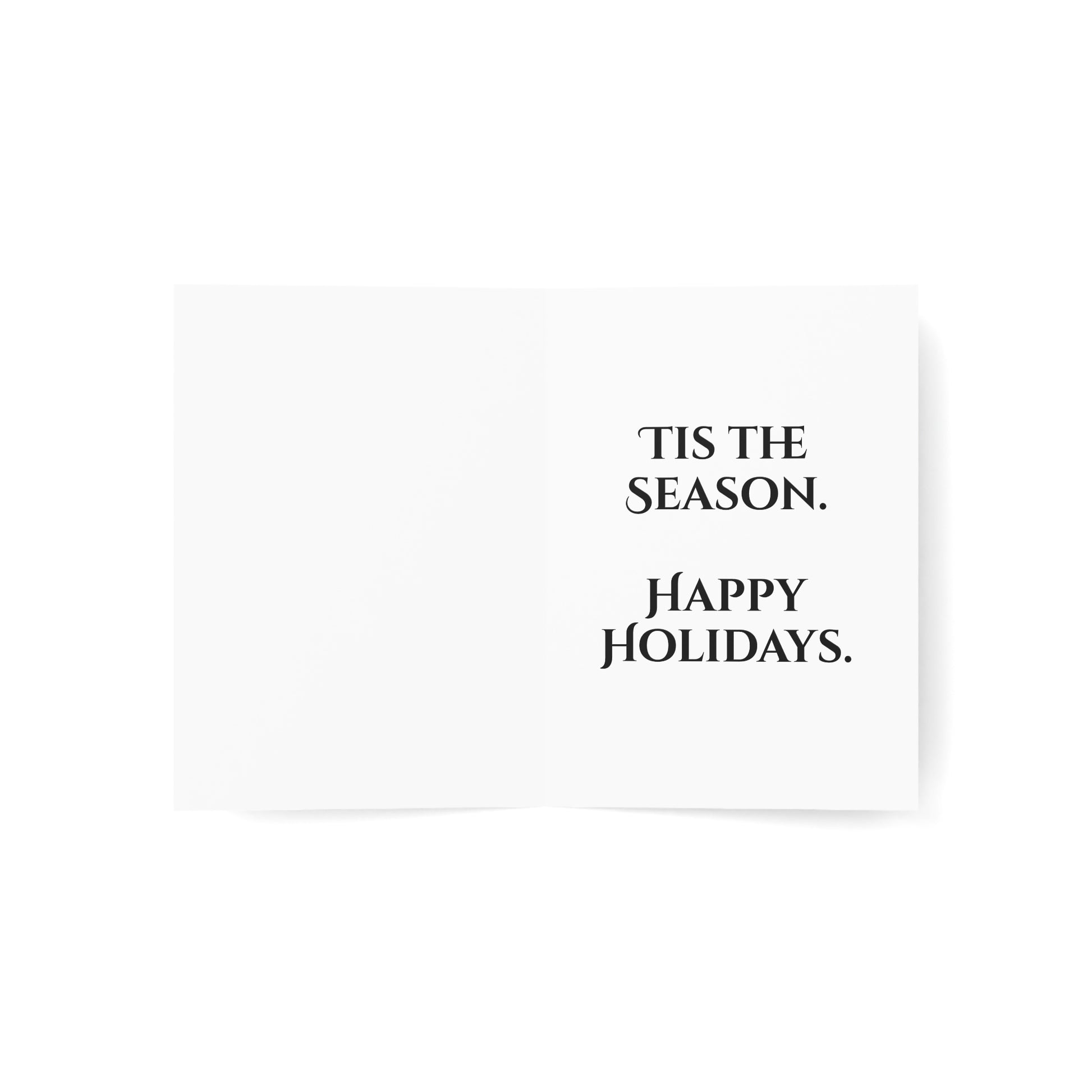 Holiday card with 'Tis the Season. Happy Holidays.' text on a white background