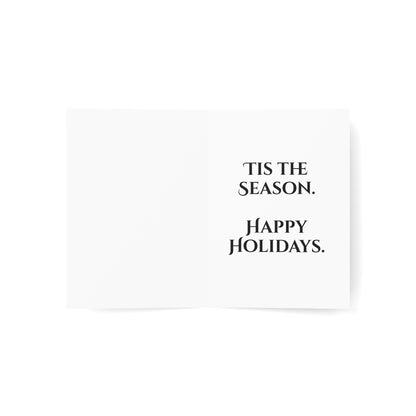 Holiday card with 'Tis the Season. Happy Holidays.' text on a white background
