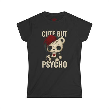 Shop the Cute But Psycho Tee — gothic punk graphic t-shirt with bold Cute But Psycho print. A rebellious top stitched for chaos queens who wear sweet and savage.
