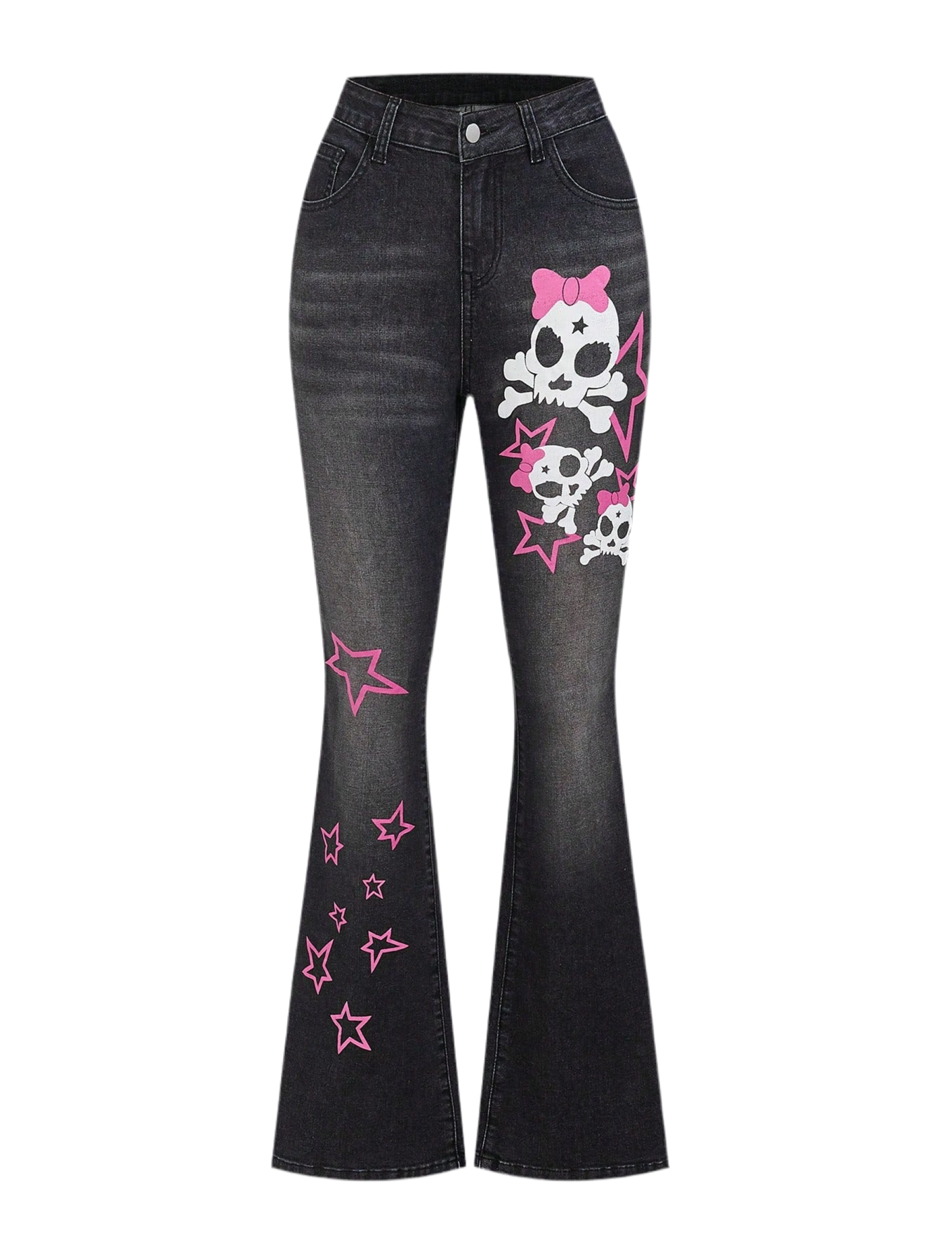 Alluringly Lush Women's Retro Skeleton & Star Print Denim Jeans