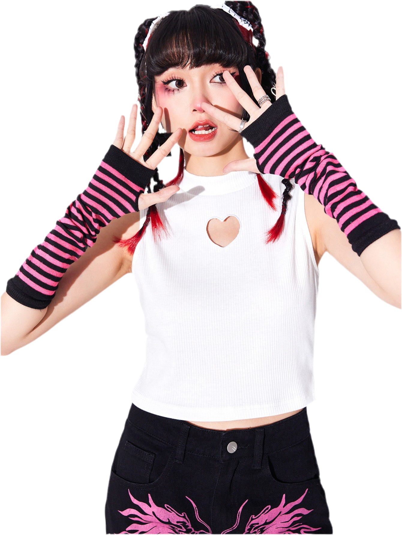 The Rock Collective Pink and Black Fingerless Gloves