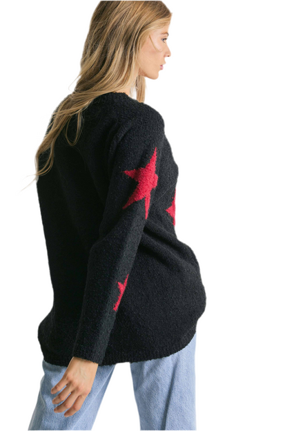 Oversized gothic sweater with star print design
V-neck grunge knit sweater with star motif
Alternative fashion oversized knit sweater in gothic style