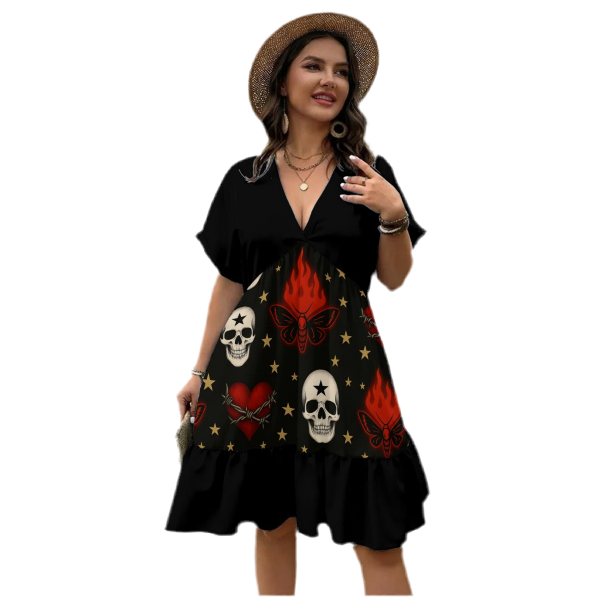 Starfall Skulls Babydoll Dress — Gothic Statement Silhouette