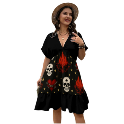 Starfall Skulls Babydoll Dress — Gothic Statement Silhouette