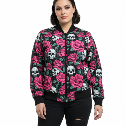 Roses & Skulls bomber jacket with gothic skull and rose design
Gothic rose and skull jacket 