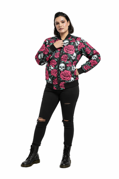 Roses & Skulls bomber jacket with gothic skull and rose design
Gothic rose and skull jacket 