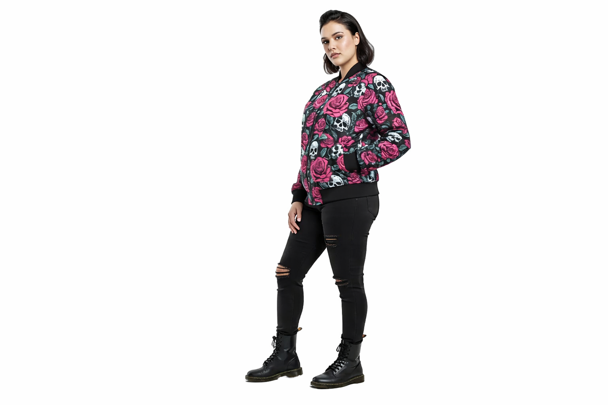 Roses & Skulls bomber jacket with gothic skull and rose design
Gothic rose and skull jacket 