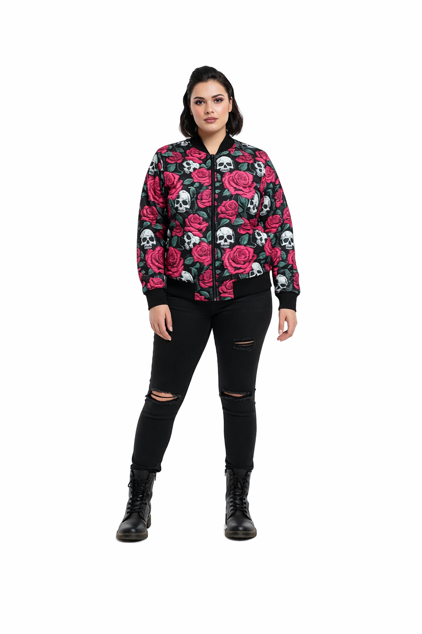 Roses & Skulls bomber jacket with gothic skull and rose design
Gothic rose and skull jacket 