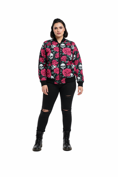 Roses & Skulls bomber jacket with gothic skull and rose design
Gothic rose and skull jacket 
