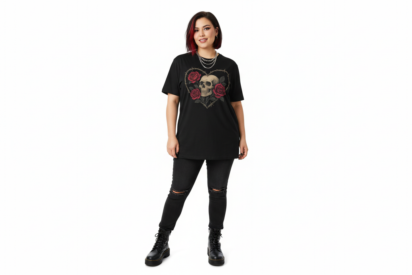 Thorned Rose Skull Gothic Graphic Tee