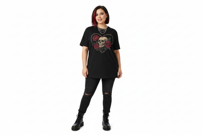 Thorned Rose Skull Gothic Graphic Tee