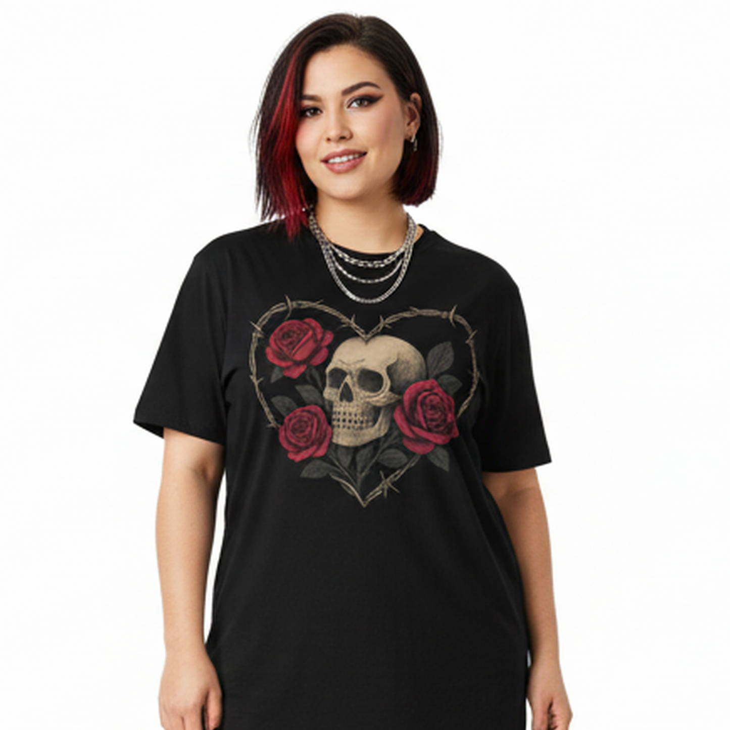 Thorned Rose Skull Gothic Graphic Tee