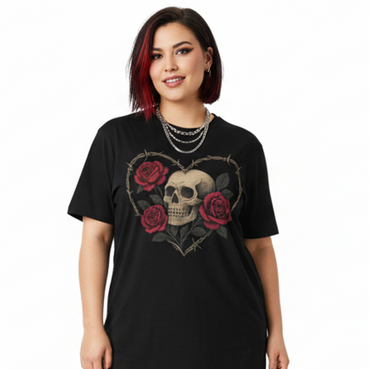 Thorned Rose Skull Gothic Graphic Tee