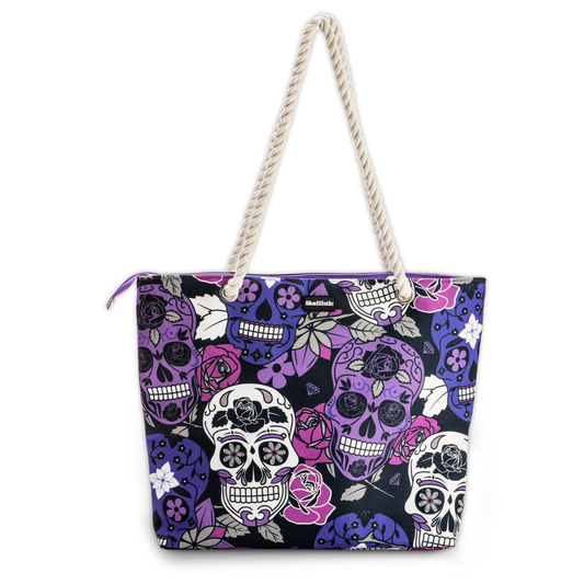 Lilac Sugar Skull Beach Bag
