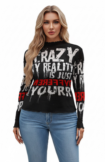 Midnight Rock Heart Mock Neck Mesh Top