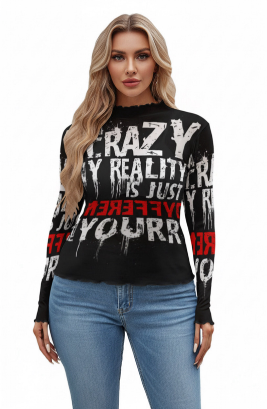 Midnight Rock Heart Mock Neck Mesh Top