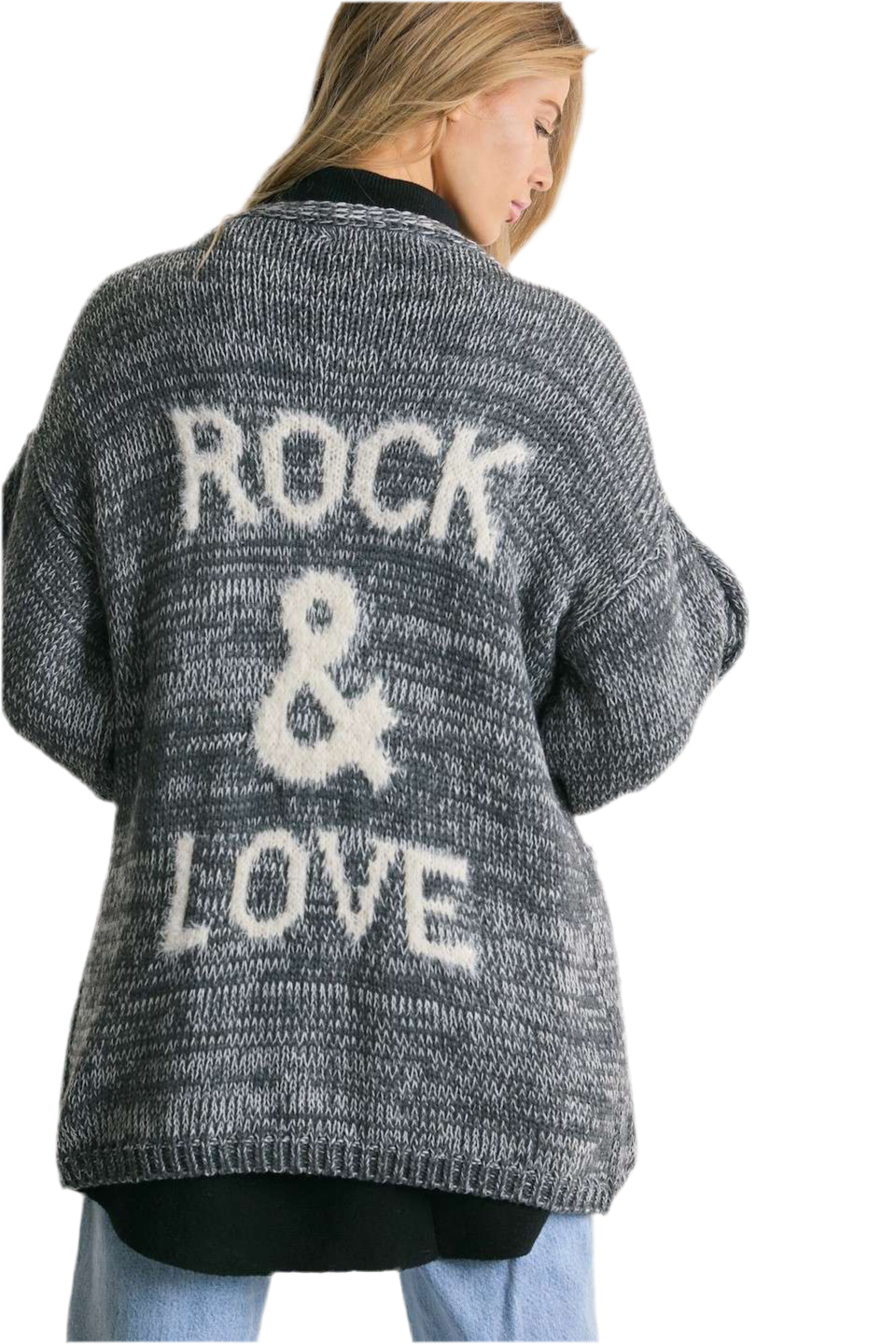 Long sleeve gothic knit cardigan in open-front style
Relaxed fit knit cardigan for punk rock layering
Alternative fashion cardigan in oversized gothic design