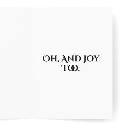 Text 'OH, AND JOY TOO.' on a white background