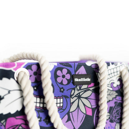 Bolso de playa con calavera de azúcar color lila
