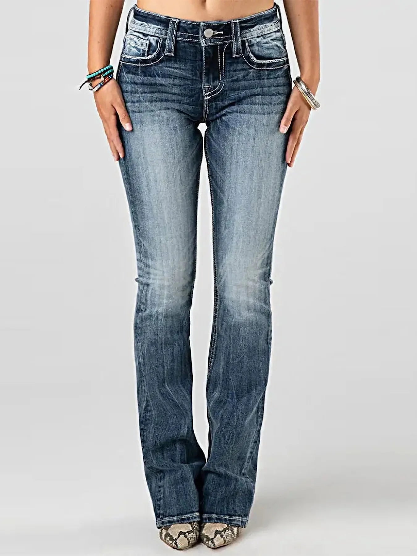 Washed Bootcut Embroidered Jeans
