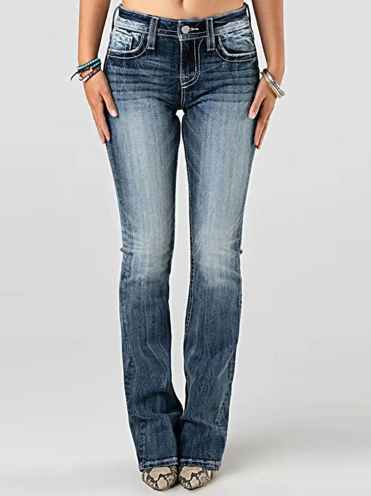 Washed Bootcut Embroidered Jeans