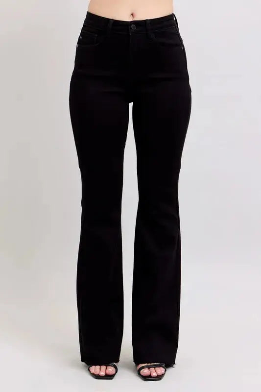 Plus Size High Waist Star Seam Detail Flare Leg Judy Blue Jeans