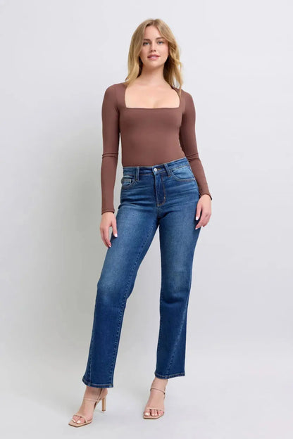 Plus Size Side Seam Detail Straight Leg Judy Blue Jeans