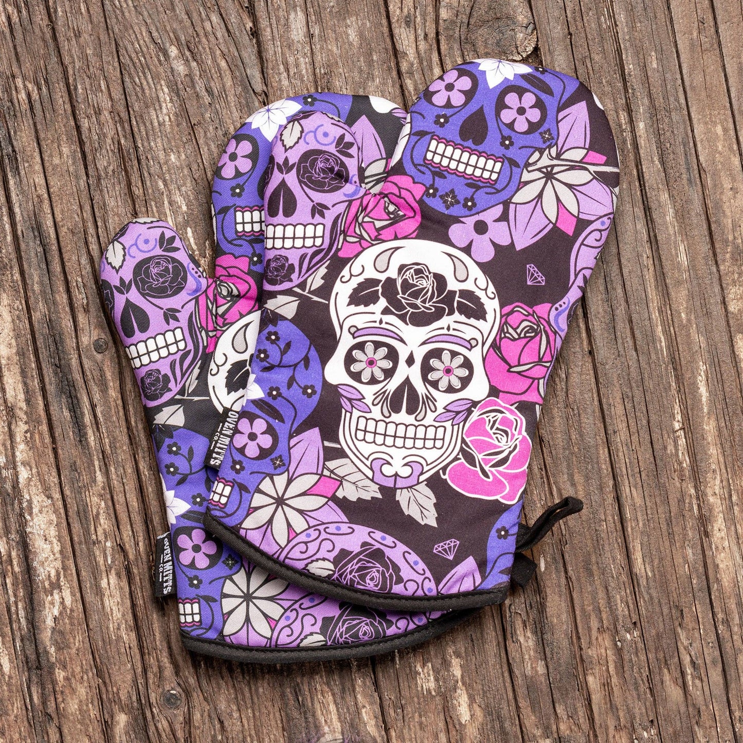 Lilac Sugar Skull Oven Mitts And Potholder Set