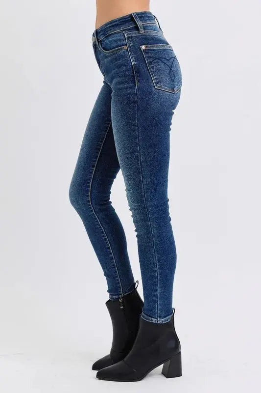 Curvy Mid-Rise Skinny Judy Blue Jeans with Thermal Lining