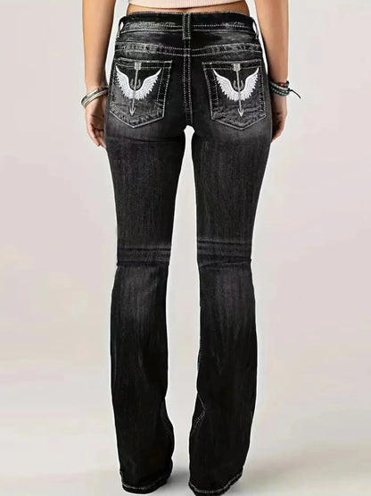 Washed Bootcut Embroidered Jeans
