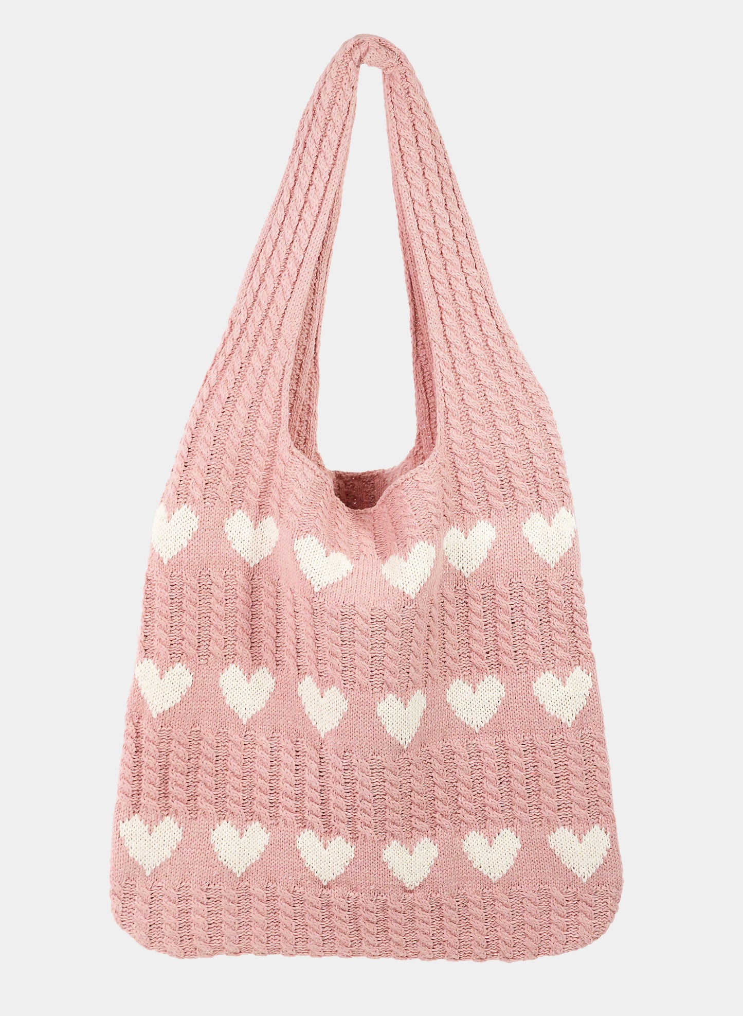 Crochet Knit Hearts Tote Bag