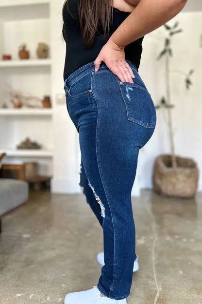Full Size High Waist Rigid Magic Heavy Destroy Straight Judy Blue Jeans