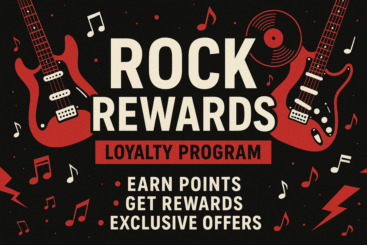 Rock Rewards Loyalty Program cherry reds and black and white 