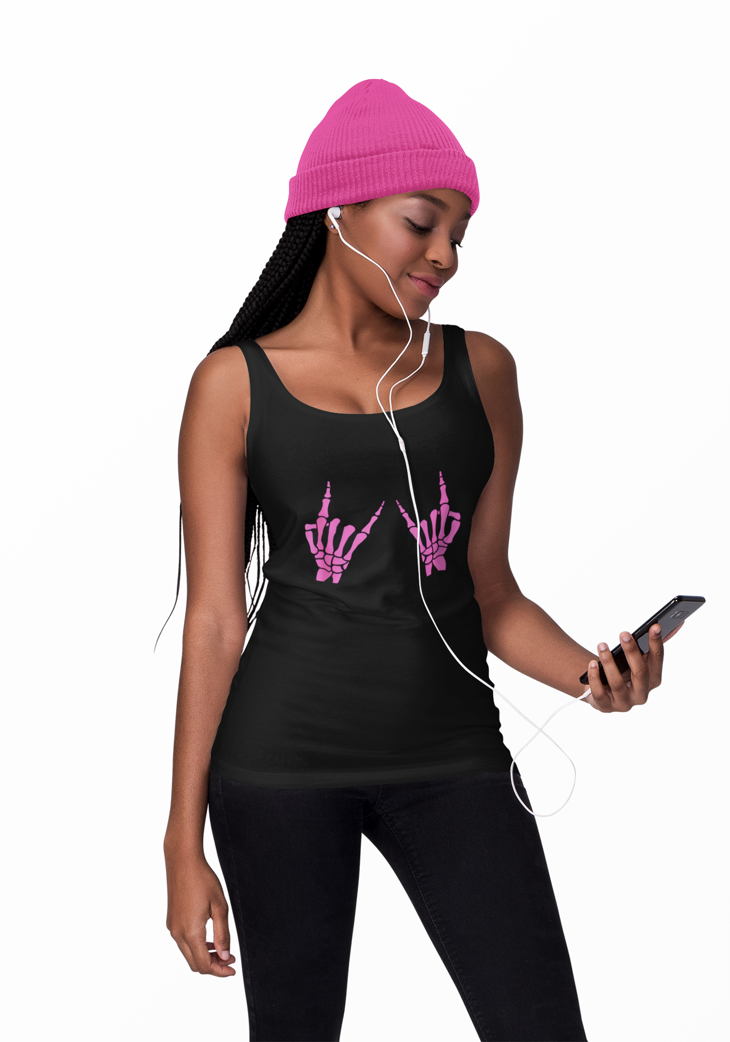 Rock n roll skeleton hand tank - alternative fashion featuring music-inspired design and inclusive sizing S-5XL